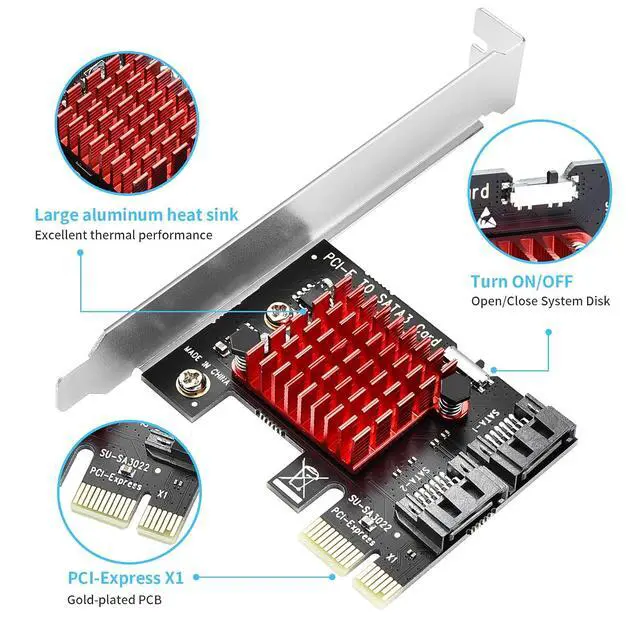 Alt view image 4 of 7 - ELUTENG PCIE SATA Expansion Card 2 Port SATA PCIE Card 6GB/s PCI-E X1 SATA 3.0 Controller with PCI-E SATA Expansion Card 4 Ports PCI-E X1 to SATA 3.0 Controller Card 6Gbps SATA III PCI Express Adapter