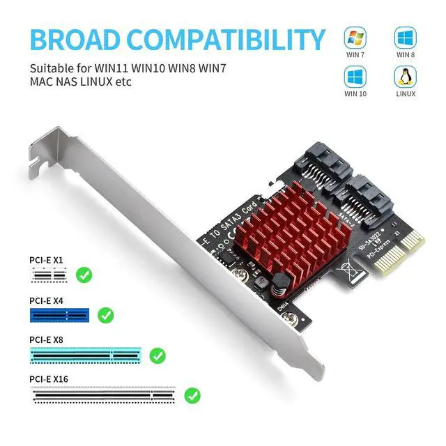 Alt view image 4 of 7 - ELUTENG PCIE SATA Expansion Card 2 Port PCIE to SATA Card 6Gbps SATA 3.0 Controller PCI Express X1 Expansion Card with Low Profile Bracket for Desktop PC Support SSD HDD