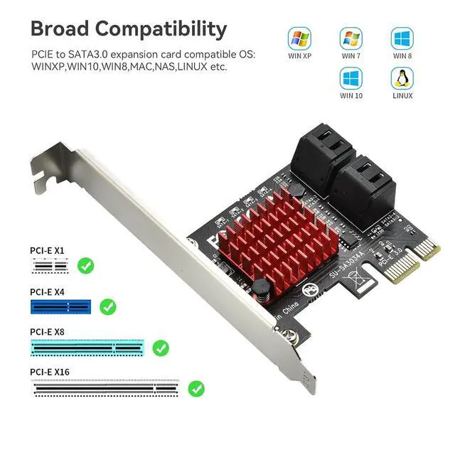 Alt view image 5 of 7 - ELUTENG PCIE SATA Expansion Card 2 Port SATA PCIE Card 6GB/s PCI-E X1 SATA 3.0 Controller with PCI-E SATA Expansion Card 4 Ports PCI-E X1 to SATA 3.0 Controller Card 6Gbps SATA III PCI Express Adapter