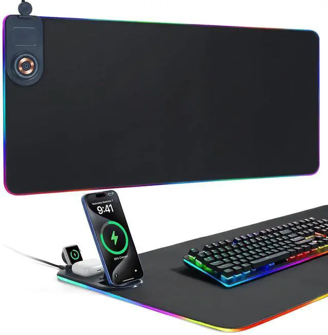Main image of ELUTENG 4-in-1 RGB Gaming Mouse Pad with Phone Holder, Wireless Charging Desk Mat, Waterproof Ultra-Smooth Large Keyboard Pad, Non-Slip Base Home Office Desk Mat 35.43"x15.75"