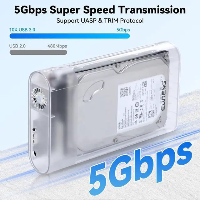 Alt view image 2 of 7 - ELUTENG 3.5 Hard Drive Enclosure USB 3.0 Internal/External Hard Drive Case for 3.5/2.5 inch SATA HDD Up to 20TB Support UASP with 12V 24W Power Adapter No Driver Needed