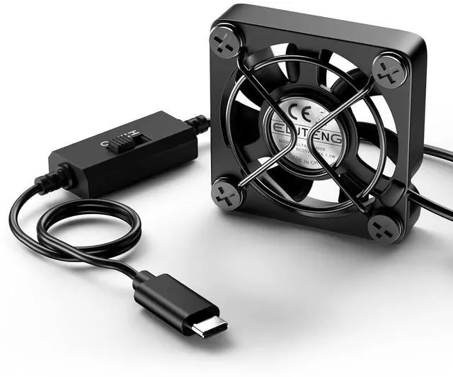 Main image of ELUTENG 40mm Mini USB-C Fan | Double Sided Metal Grill, 3 Adjustable Speeds, 5V Quiet 4cm PC Case Ventilator