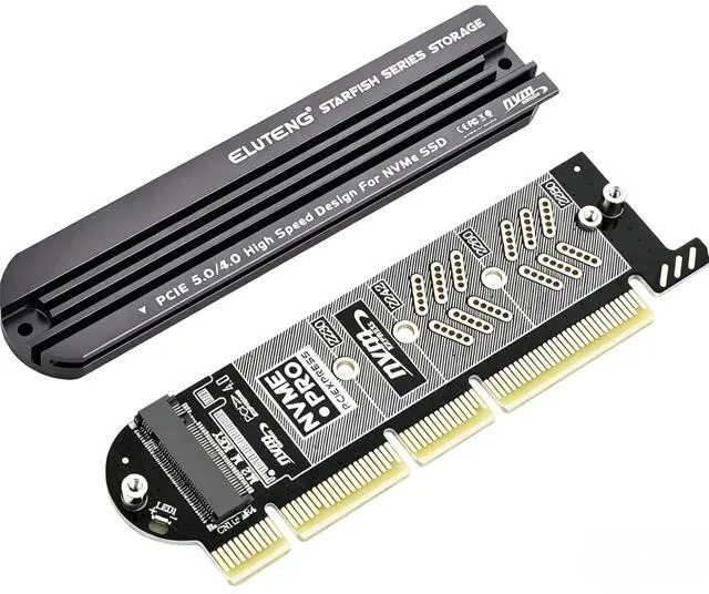 Main image of ELUTENG NVMe PCIe 5.0/4.0/3.0 Adapter NVMe M.2 SSD to PCIe X4/X8/X16 Card with Aluminum Heat Sink M.2 to PCI-Express SSD Expansion Card Support 2230 2242 2260 2280 Max 4TB for Windows/Linux/Mac os