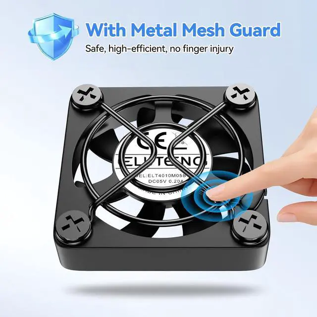 Alt view image 7 of 7 - ELUTENG 40mm Mini USB-C Fan | Double Sided Metal Grill, 3 Adjustable Speeds, 5V Quiet 4cm PC Case Ventilator
