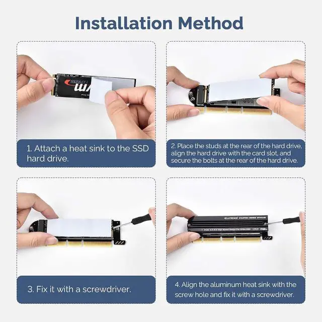 Alt view image 6 of 7 - ELUTENG NVMe PCIe 5.0/4.0/3.0 Adapter NVMe M.2 SSD to PCIe X4/X8/X16 Card with Aluminum Heat Sink M.2 to PCI-Express SSD Expansion Card Support 2230 2242 2260 2280 Max 4TB for Windows/Linux/Mac os