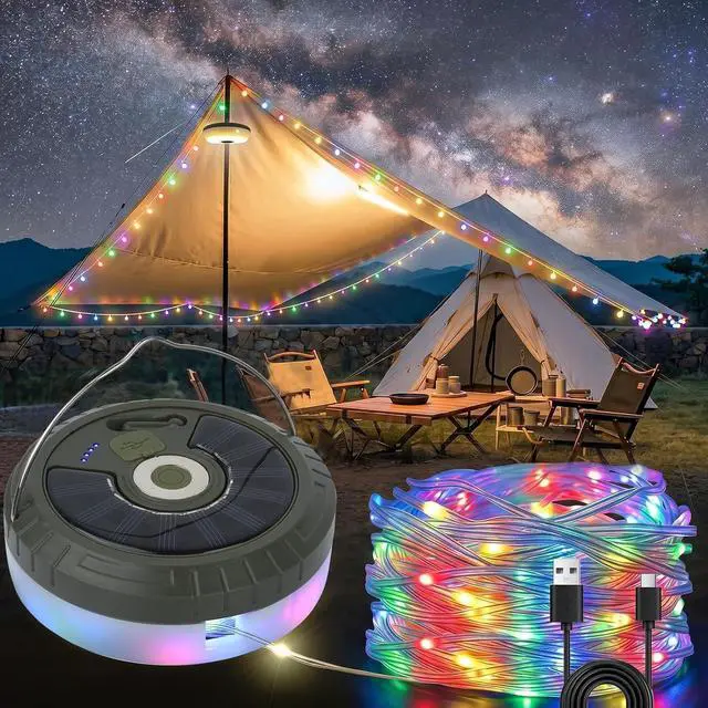 Main image of ELUTENG Solar String Lights Outdoor 33ft Rechargeable Waterproof Portable Magnetic Fairy String Light with 5 Lighting Modes Multifunction Sun Powered Camping Lights 10m for Outdoor, Camping, Garden
