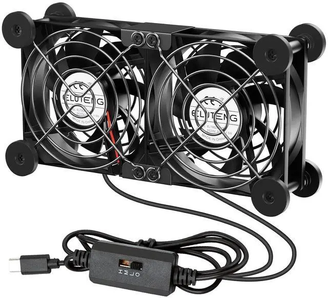 Main image of ELUTENG USB-C Fans 80mm Dual with 8 Mats | USBC Computer Fan, 5V Quiet, 3 Speed Controller, For Router, Receiver, TV Box, DVR, Xbox, PS6, Cabinet