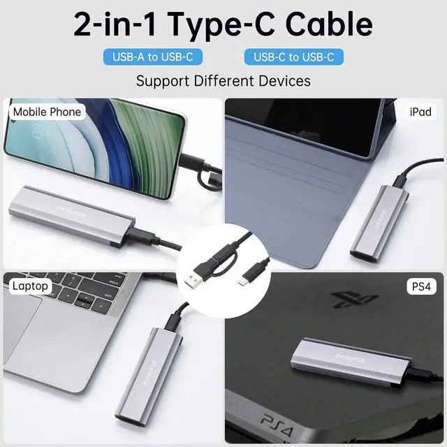 Alt view image 3 of 5 - ELUTENG M.2 SSD Enclosure M.2 NVME SATA Dual Protocol Hard Drive Enclosure Aluminum USB 3.2 Gen 2 10Gbps External NVMe to USB SSD Reader Max 4TB Supports M and B&M Keys SSDs