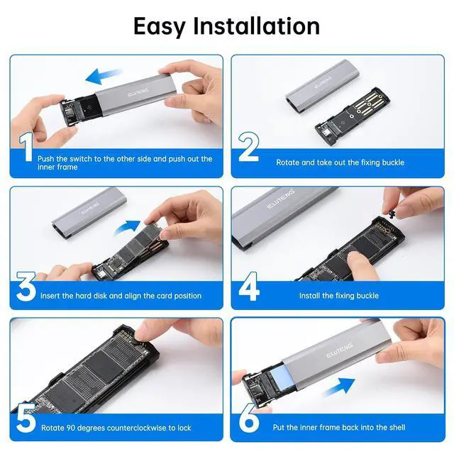 Alt view image 4 of 5 - ELUTENG M.2 SSD Enclosure M.2 NVME SATA Dual Protocol Hard Drive Enclosure Aluminum USB 3.2 Gen 2 10Gbps External NVMe to USB SSD Reader Max 4TB Supports M and B&M Keys SSDs