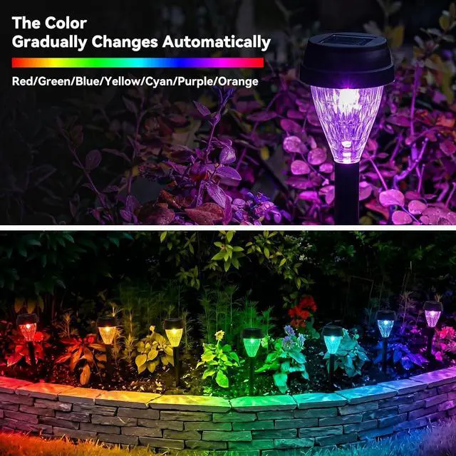 Alt view image 2 of 7 - ELUTENG 8 Pack Solar Lights Color Changing Outdoor Waterproof Wireless Decorative Solar Garden Stake Light Auto On Off Cozy Glow Yard Lights Sun-Powered for Yard Landscape, Pathway, Lawn, Outside Deco