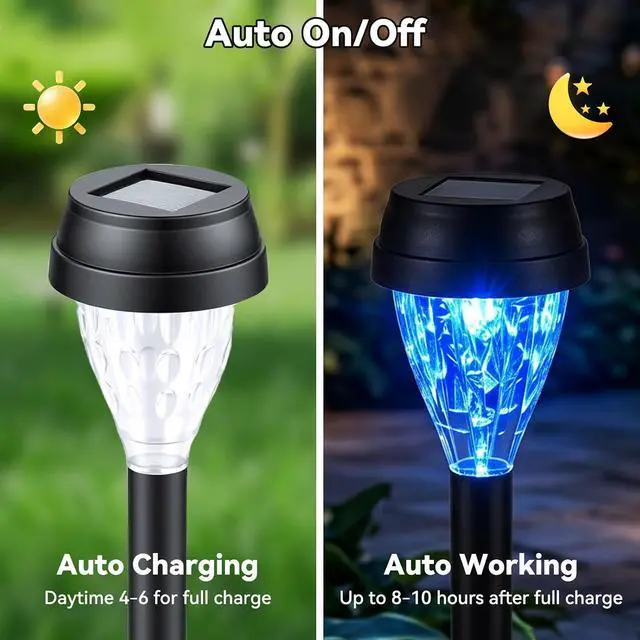 Alt view image 3 of 7 - ELUTENG 8 Pack Solar Lights Color Changing Outdoor Waterproof Wireless Decorative Solar Garden Stake Light Auto On Off Cozy Glow Yard Lights Sun-Powered for Yard Landscape, Pathway, Lawn, Outside Deco