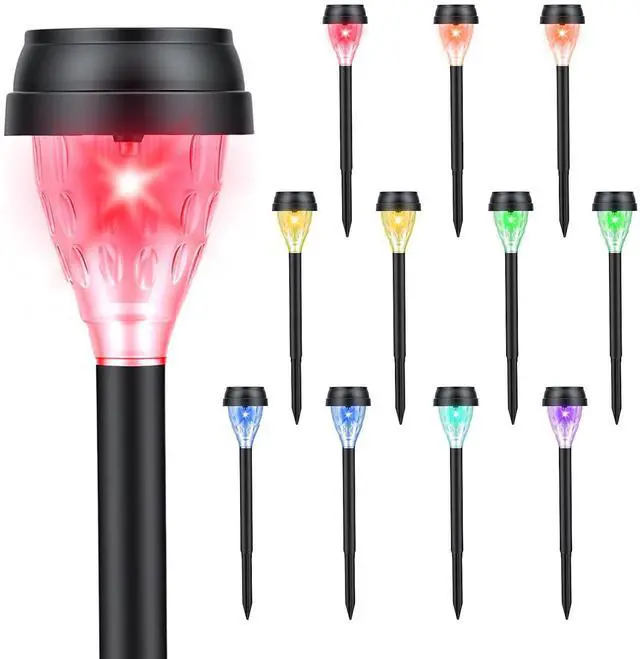 Main image of ELUTENG 12 Pack Solar Pathway Lights Outdoor Color Changing Waterproof Decorative Sun Powered Yard Light Cozy Glow Auto On Off Solar Garden Lights for Yard Landscape, Pathway, Lawn, Outside Deco