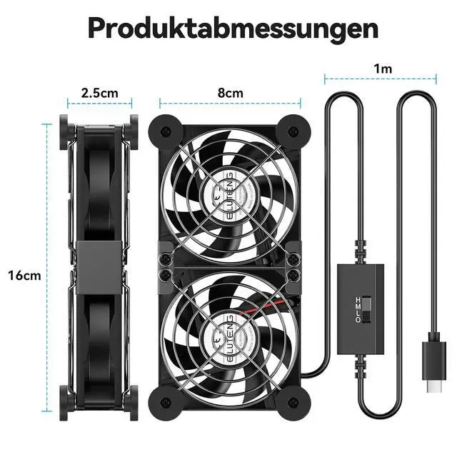 Alt view image 6 of 7 - ELUTENG USB-C Fans 80mm Dual with 8 Mats | USBC Computer Fan, 5V Quiet, 3 Speed Controller, For Router, Receiver, TV Box, DVR, Xbox, PS6, Cabinet