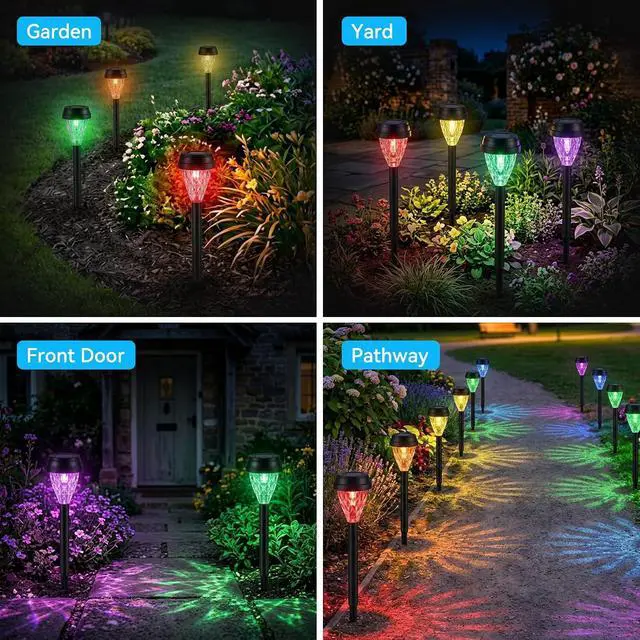 Alt view image 7 of 7 - ELUTENG 8 Pack Solar Lights Color Changing Outdoor Waterproof Wireless Decorative Solar Garden Stake Light Auto On Off Cozy Glow Yard Lights Sun-Powered for Yard Landscape, Pathway, Lawn, Outside Deco