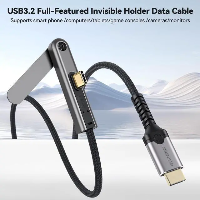 Alt view image 2 of 6 - ELUTENG USB C to HDMI Cable 6.6ft with Invisible Holder 8K@60Hz Type C to HDMI Adapter Cables Durable Nylon Braided Stand Data Cord for Computers, Televisions, Monitors, Projectors