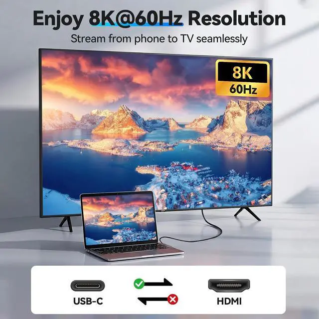 Alt view image 3 of 6 - ELUTENG USB C to HDMI Cable 6.6ft with Invisible Holder 8K@60Hz Type C to HDMI Adapter Cables Durable Nylon Braided Stand Data Cord for Computers, Televisions, Monitors, Projectors