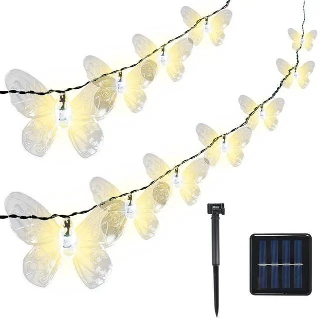 Main image of ELUTENG Outdoor String Lights 100 LED 39.4FT Solar Lights Outdoor Waterproof with 8 Lighting Modes Decorative Butterfly Solar Powered Patio Lights for Garden Yard Balcony Porch Wedding Party Decor