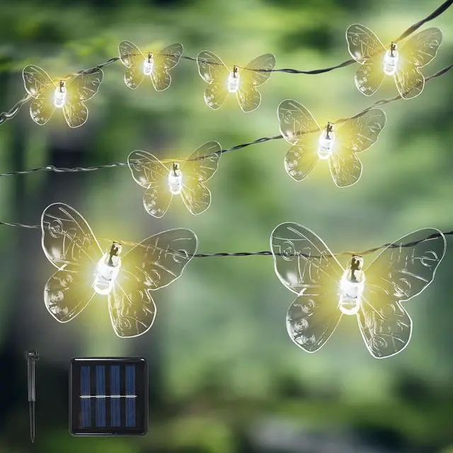 Alt view image 2 of 7 - ELUTENG Outdoor String Lights 100 LED 39.4FT Solar Lights Outdoor Waterproof with 8 Lighting Modes Decorative Butterfly Solar Powered Patio Lights for Garden Yard Balcony Porch Wedding Party Decor