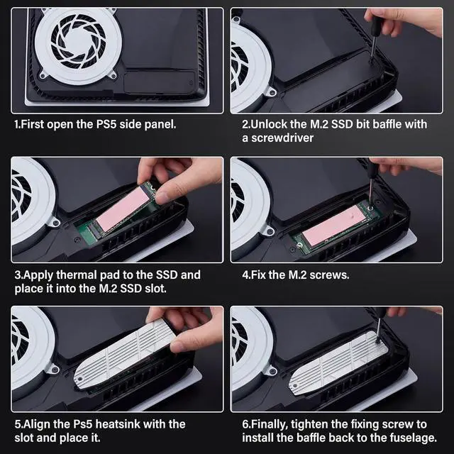 Alt view image 3 of 7 - ELUTENG Heatsink SSD PS5 with 4 Thermal Pads PS5 SSD Heatsink Cover NVME PS5 2 in 1 Heatsink for PS5 Aluminum M.2 2280 SSD Cooling Mounting Post Kit Heat Sink for PS5 Computer Gaming PC Use(Black