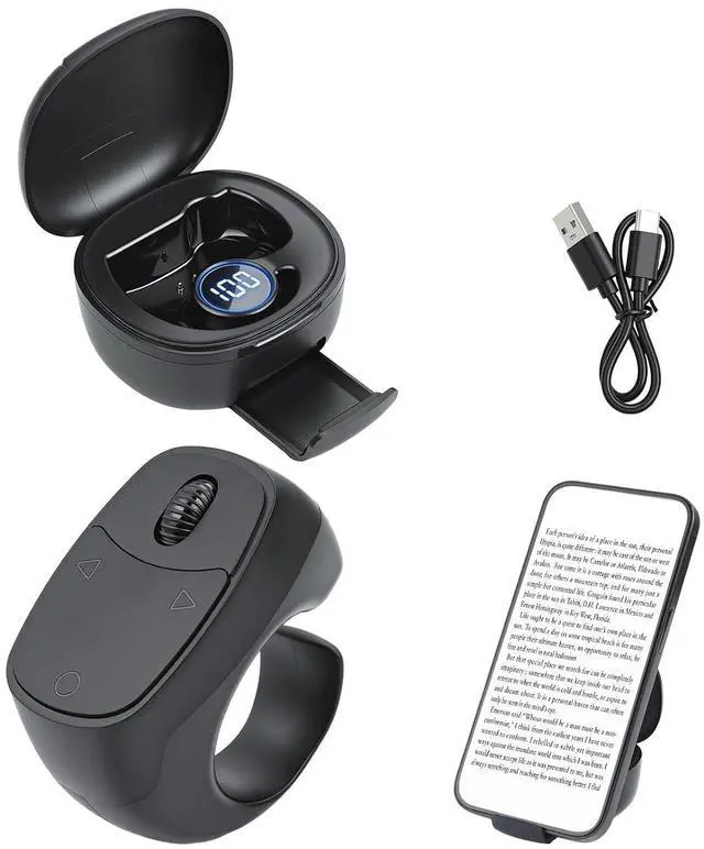 Main image of ELUTENG Ring Remote Control Page Turner, Kindle Paperwhite Compatible Remote Page Turner, Kindle Holder with Remote Page Turner for eBook Reading & Selfies (Black)
