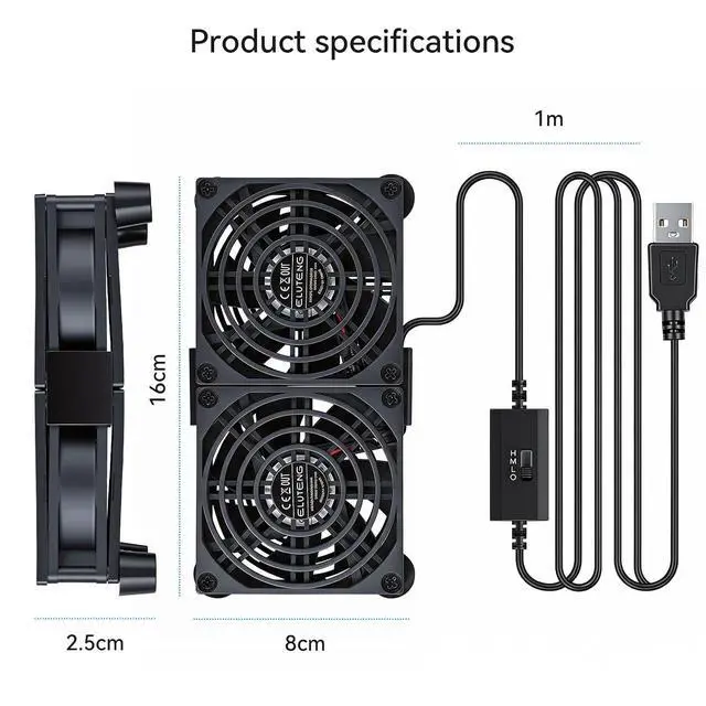 Alt view image 5 of 7 - ELUTENG 80mm Dual USB Powered Fan 5V Quite Hydraulic PC Cooling Ventilator with 3 Speed Control Computer USB Fan for Router, Receiver, TV Box, DVR, Xbox, PS6, PS5, Cabinet