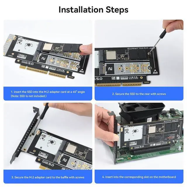 Alt view image 7 of 7 - ELUTENG Dual-Slot NVMe to PCIe 5.0 x16 Interface Expansion Card (Supports Up to x8 Bandwidth) 64Gbps Backward Compatible with PCIe 4.0/3.0/2.0 Adapters Supports 2230/2242/2260/2280 SSD Form Factors