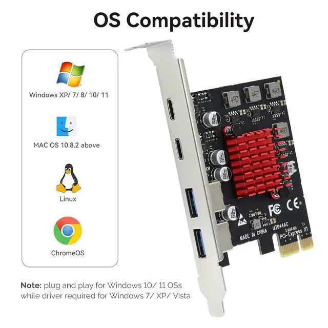 Alt view image 7 of 7 - ELUTENG 4 Ports USB 3.1 PCIE Expansion Card (2 USB-A & 2 Type-C Ports) Superspeed PCI Express Expansion Card USB Card for Desktop PC Support Windows 11/10/8/7/XP/Vista, Self-Powered Supply