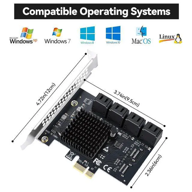 Alt view image 6 of 7 - ELUTENG 8-Port PCIe to SATA 3.0 Expansion Card SATA 6Gb/s SA3108J Chipset: ASM1064 + JMB575 X1 Slot 8-Port SATAs III Expansion Controller Card Adapter Includes 2 Screws and a Screwdriver