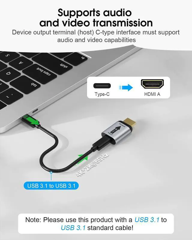Alt view image 3 of 7 - ELUTENG USB C to HDMI Adapter (Not USB to HDMI) Female to Male Converter Uni-Directional USBC/Thunderbolt 3 to HDMI 2.0 Adapter 4K@60Hz Source to Display Connector