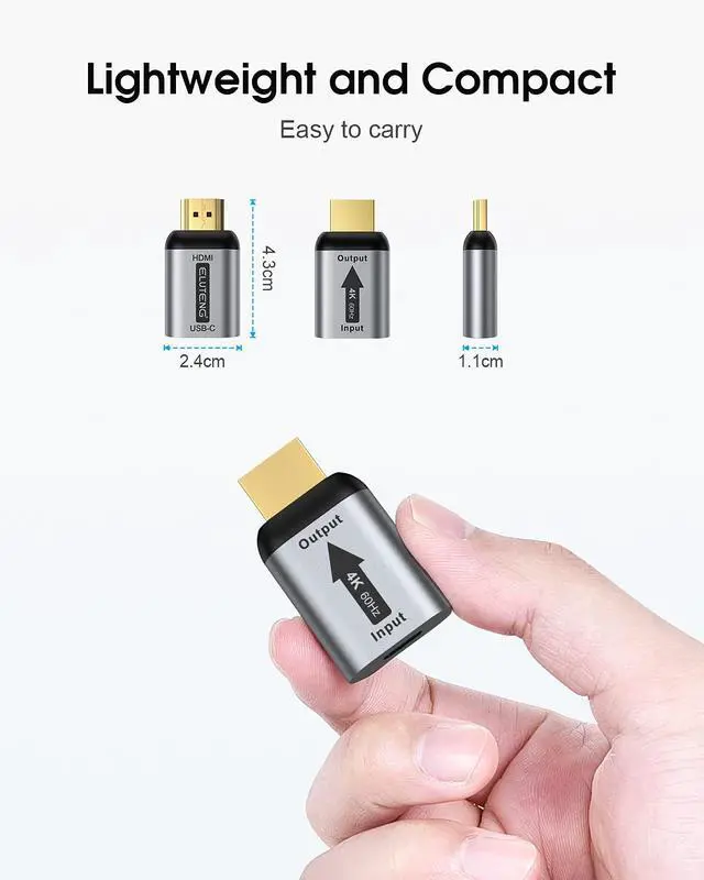 Alt view image 7 of 7 - ELUTENG USB C to HDMI Adapter (Not USB to HDMI) Female to Male Converter Uni-Directional USBC/Thunderbolt 3 to HDMI 2.0 Adapter 4K@60Hz Source to Display Connector