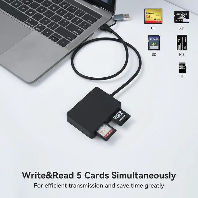 Alt view image 5 of 7 - ELUTENG Multi Memory Card Reader USB/Type C 7in1 USB3.0 5Gbps SD Cards Adapter 1.6ft MicroSD MS SD CF XD Simultaneously Camera Memory Hub 0.5m for DSLR, MacBook, iPad, Laptop, Windows Devices
