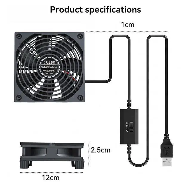 Alt view image 3 of 7 - ELUTENG 120mm USB Cooling Fan | 3 Adjustable Speed Settings, Double-Sided Metal Grille, Hydraulic Design, Quiet Operation, High-Airflow