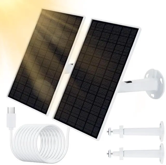Main image of ELUTENG 2 Pack 5W 5V Solar Panel Charger for Security Camera, 16ft/5M Cable, IP65 Waterproof, 360° Adjustable Metal Wall Mount, Outdoor USB Solar Panel for Rechargeable Battery Camera