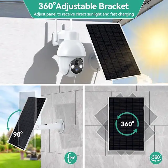 Alt view image 6 of 7 - ELUTENG 2 Pack 5W 5V Solar Panel Charger for Security Camera, 16ft/5M Cable, IP65 Waterproof, 360° Adjustable Metal Wall Mount, Outdoor USB Solar Panel for Rechargeable Battery Camera
