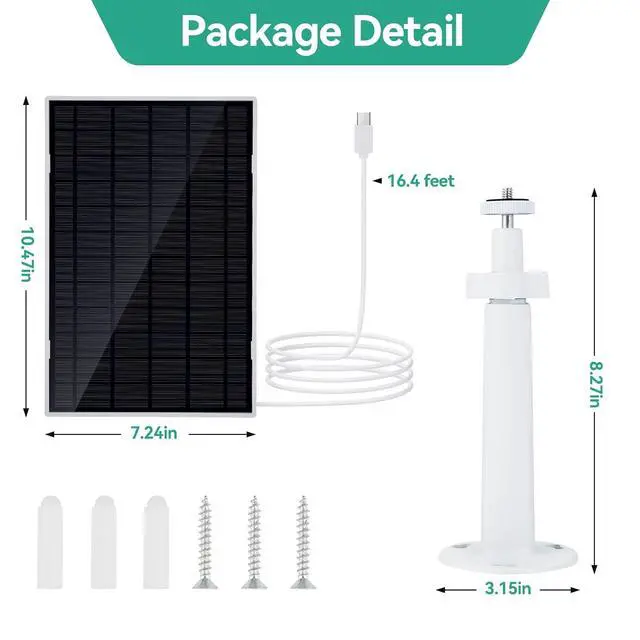 Alt view image 7 of 7 - ELUTENG 2 Pack 5W 5V Solar Panel Charger for Security Camera, 16ft/5M Cable, IP65 Waterproof, 360° Adjustable Metal Wall Mount, Outdoor USB Solar Panel for Rechargeable Battery Camera