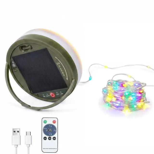 Main image of ELUTENG 72ft Solar String Lights Camping Rechargeable Portable Waterproof Solar Outdoor String Light with 5 Lighting Modes Remote Control Sun Powered Fairy Lights 22m for Outdoor, Camping, Patio, Yard