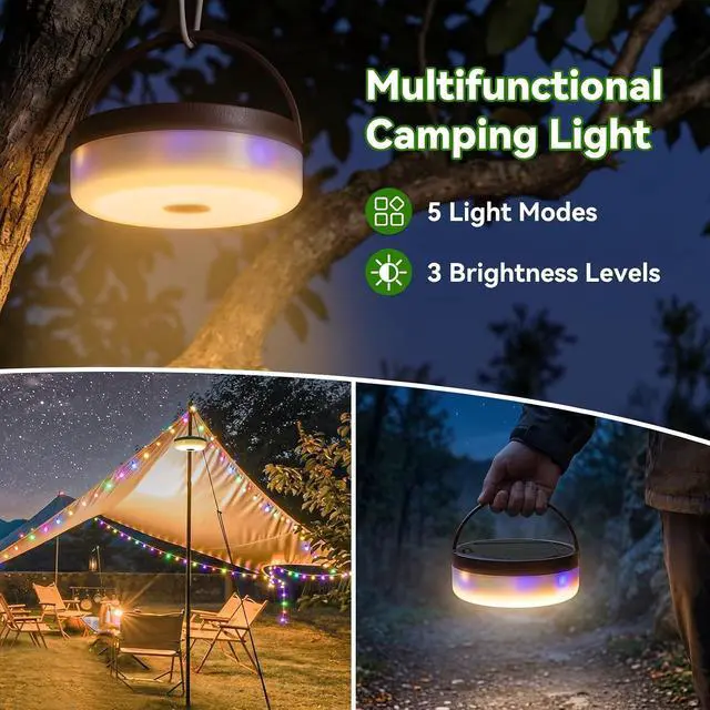 Alt view image 3 of 7 - ELUTENG 72ft Solar String Lights Camping Rechargeable Portable Waterproof Solar Outdoor String Light with 5 Lighting Modes Remote Control Sun Powered Fairy Lights 22m for Outdoor, Camping, Patio, Yard