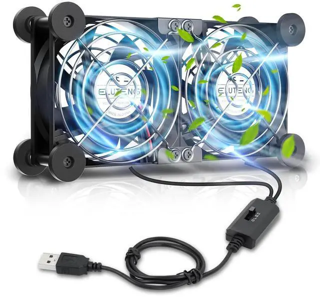 Main image of ELUTENG 80mm Dual Cooling Fan with Temperature Controller | Quiet USB Blower, 3 Adjustable High Speed Max 2750RPM, USB Port Heatsink Ventilator, 8 Silicone Pads