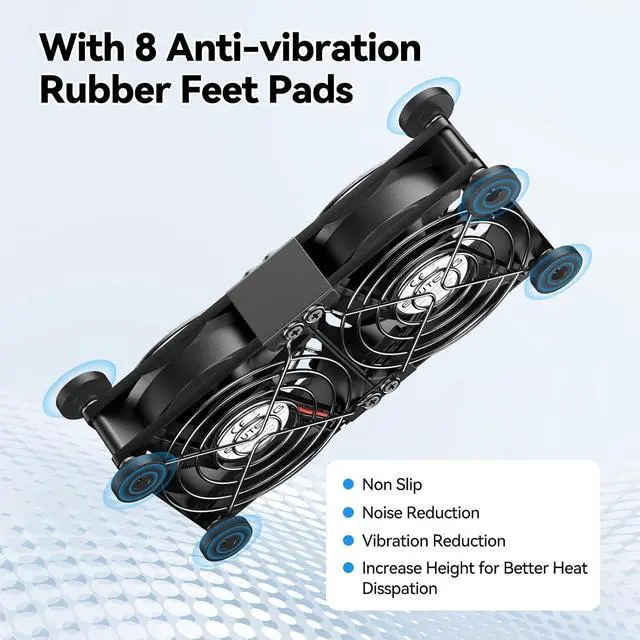 Alt view image 3 of 7 - ELUTENG 80mm Dual Cooling Fan with Temperature Controller | Quiet USB Blower, 3 Adjustable High Speed Max 2750RPM, USB Port Heatsink Ventilator, 8 Silicone Pads