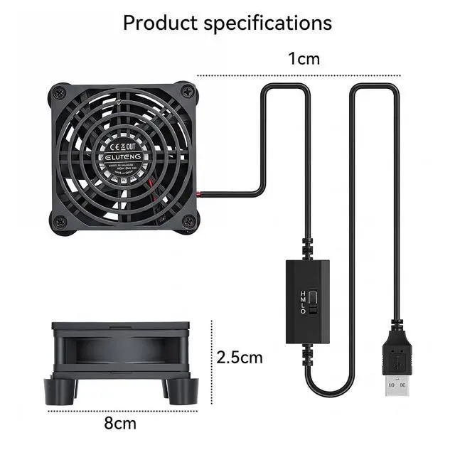 Alt view image 6 of 7 - ELUTENG 80mm USB Cooling Fan | Hydraulic Bearing, 3 Adjustable Speed Settings, 5V Power, Metal Grille, Multi-Device Compatible