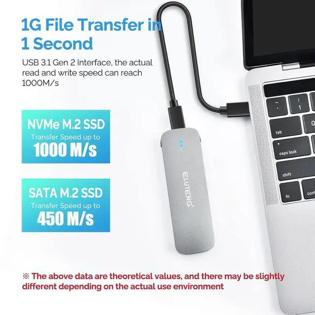 Alt view image 2 of 7 - ELUTENG M.2 NVMe SATA SSD Enclosure, USB 3.2 Gen 2 10Gbps,M2 SSDs Reader Adapter Tool-Free Dual Protocol M-Key/B+M Key External Adapter, Aluminum Case