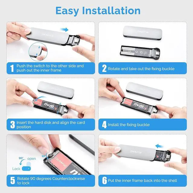 Alt view image 3 of 7 - ELUTENG M.2 NVMe SATA SSD Enclosure, USB 3.2 Gen 2 10Gbps,M2 SSDs Reader Adapter Tool-Free Dual Protocol M-Key/B+M Key External Adapter, Aluminum Case