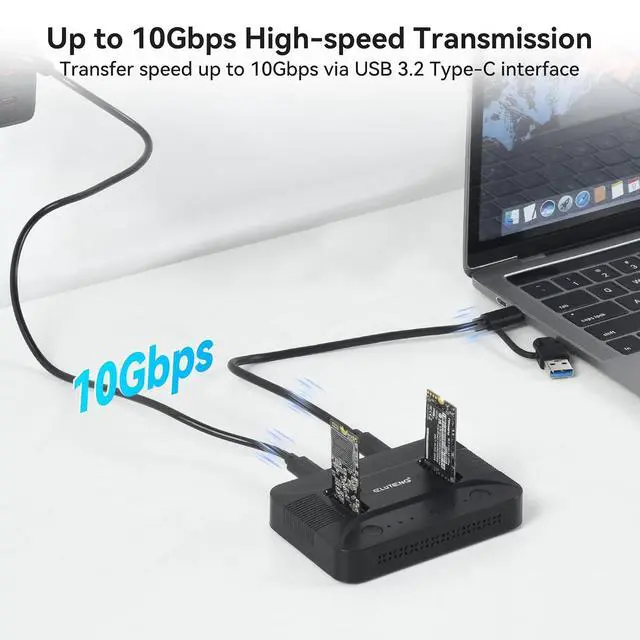 Alt view image 3 of 7 - ELUTENG Dual-Bay Dual-Protocol Hard Disk Copy/Clone Type-C Mobile Hard Disk Base Tool-Free 10Gbps Speed USB 3.1 Includes 9210CDP Chip with 2-in-1 Wire
