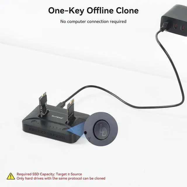 Alt view image 4 of 7 - ELUTENG Dual-Bay Dual-Protocol Hard Disk Copy/Clone Type-C Mobile Hard Disk Base Tool-Free 10Gbps Speed USB 3.1 Includes 9210CDP Chip with 2-in-1 Wire