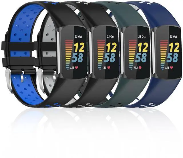Main image of ELUTENG 4 Pack Compatible with Fitbit Charge 5 Bands/Fitbit Charge 6 Bands for Women Men, Soft Breathable Replacement Sport Strap Waterproof Wristbands for Fitbit Charge 5/ Charge 6 Fitness Tracker