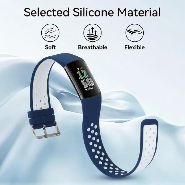 Alt view image 3 of 7 - ELUTENG 4 Pack Compatible with Fitbit Charge 5 Bands/Fitbit Charge 6 Bands for Women Men, Soft Breathable Replacement Sport Strap Waterproof Wristbands for Fitbit Charge 5/ Charge 6 Fitness Tracker