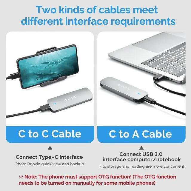 Alt view image 6 of 7 - ELUTENG M.2 NVMe SATA SSD Enclosure, USB 3.2 Gen 2 10Gbps,M2 SSDs Reader Adapter Tool-Free Dual Protocol M-Key/B+M Key External Adapter, Aluminum Case