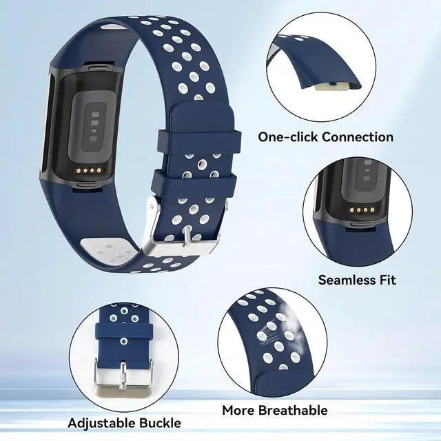 Alt view image 5 of 7 - ELUTENG 4 Pack Compatible with Fitbit Charge 5 Bands/Fitbit Charge 6 Bands for Women Men, Soft Breathable Replacement Sport Strap Waterproof Wristbands for Fitbit Charge 5/ Charge 6 Fitness Tracker