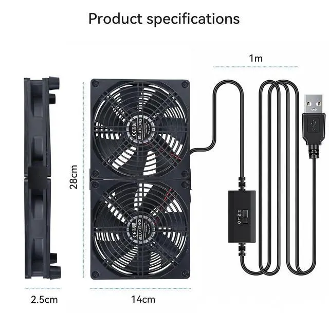 Alt view image 5 of 7 - ELUTENG 140mm USB Computer Cooling Fans Dual with 3 Speed Controller Quiet Mat USB Heatsink Fan Double Sided Metal Grill 14cm PC Cooling Ventilator for Router, Receiver, TV Box, DVR, Xbox