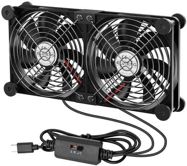Main image of ELUTENG Dual USB Computer Fan 120mm 3 Adjustable Speeds | 5V Type-C, Quiet Operation, For Router, Receiver, TV Box, DVR, Xbox, PS6, PS5, Cabinet